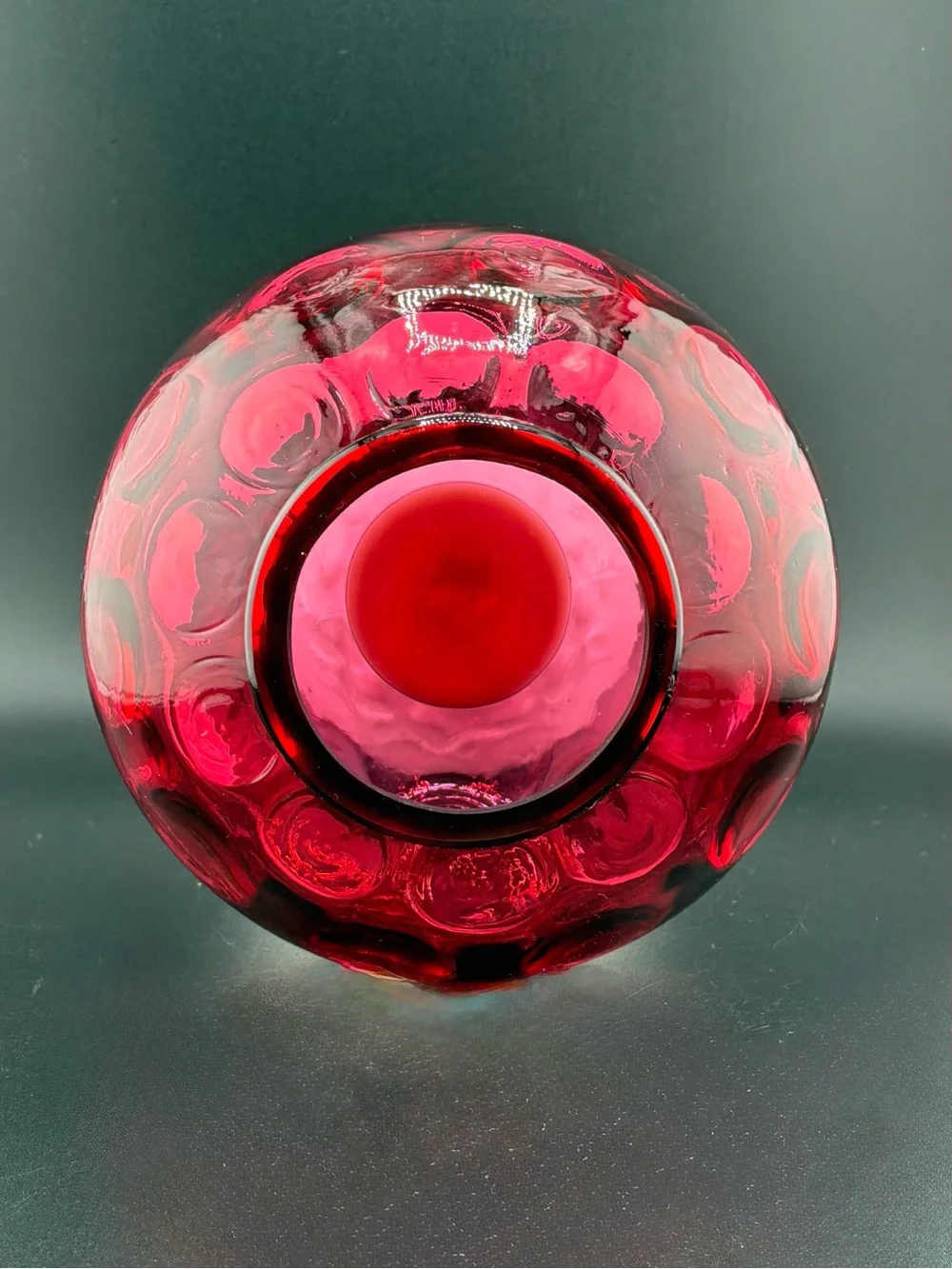 vintage Fenton Art Glass cranberry coin dot ivy ball vase